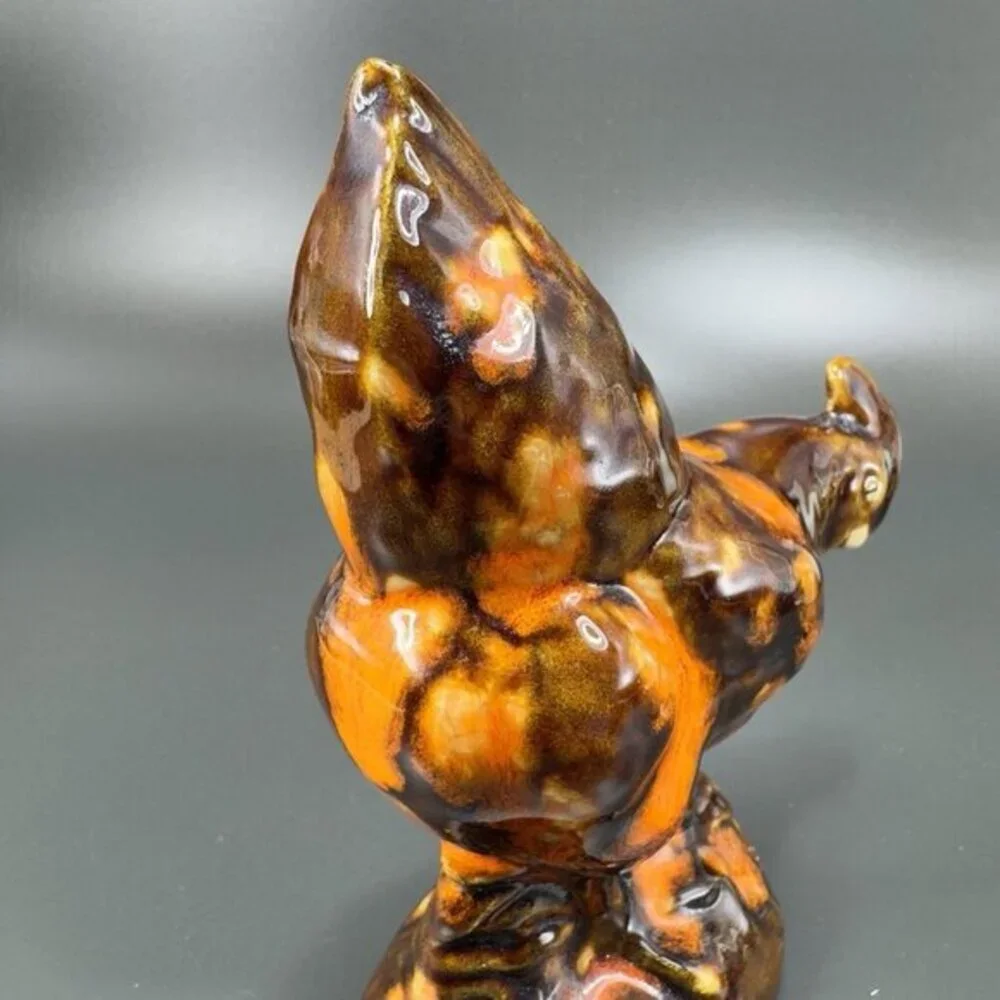 Vintage 1980s Folk Art Hand Glazed Chicken Hen Figurine Decorative Ceramic Decor